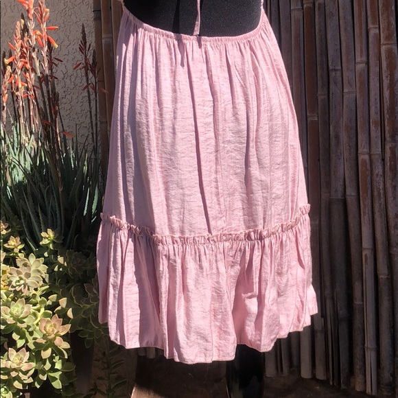 BRAND NEW Pink Cotton & Crochet Lace Open Back Ruffle Hem Halter Dress Sz Large - Picture 8 of 14